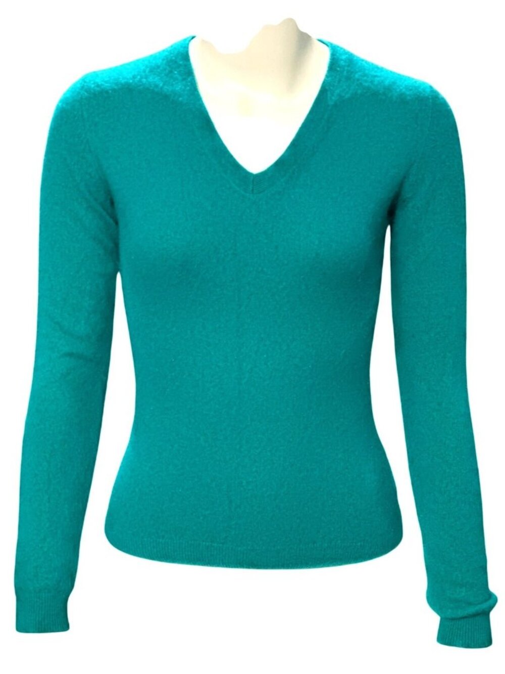 Uniqlo Cashmere XSmall Teal V Neck Long Sleeve Sweater Ribbed Cuffs Vibrant Chic